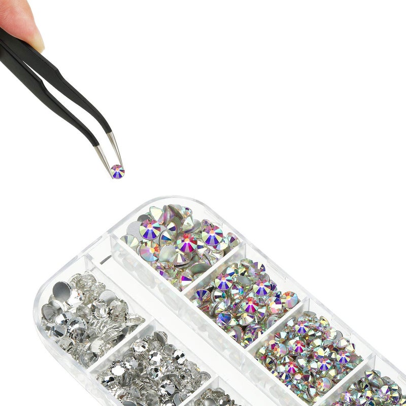 Bememo 4488 Pieces Nail Art Rhinestones Crystal Flatback Rhinestones with Picker Pick Up Tweezers for Nails Art Clothes Shoes Bags Decoration(Colorful, AB Color and Clear) - Image 2